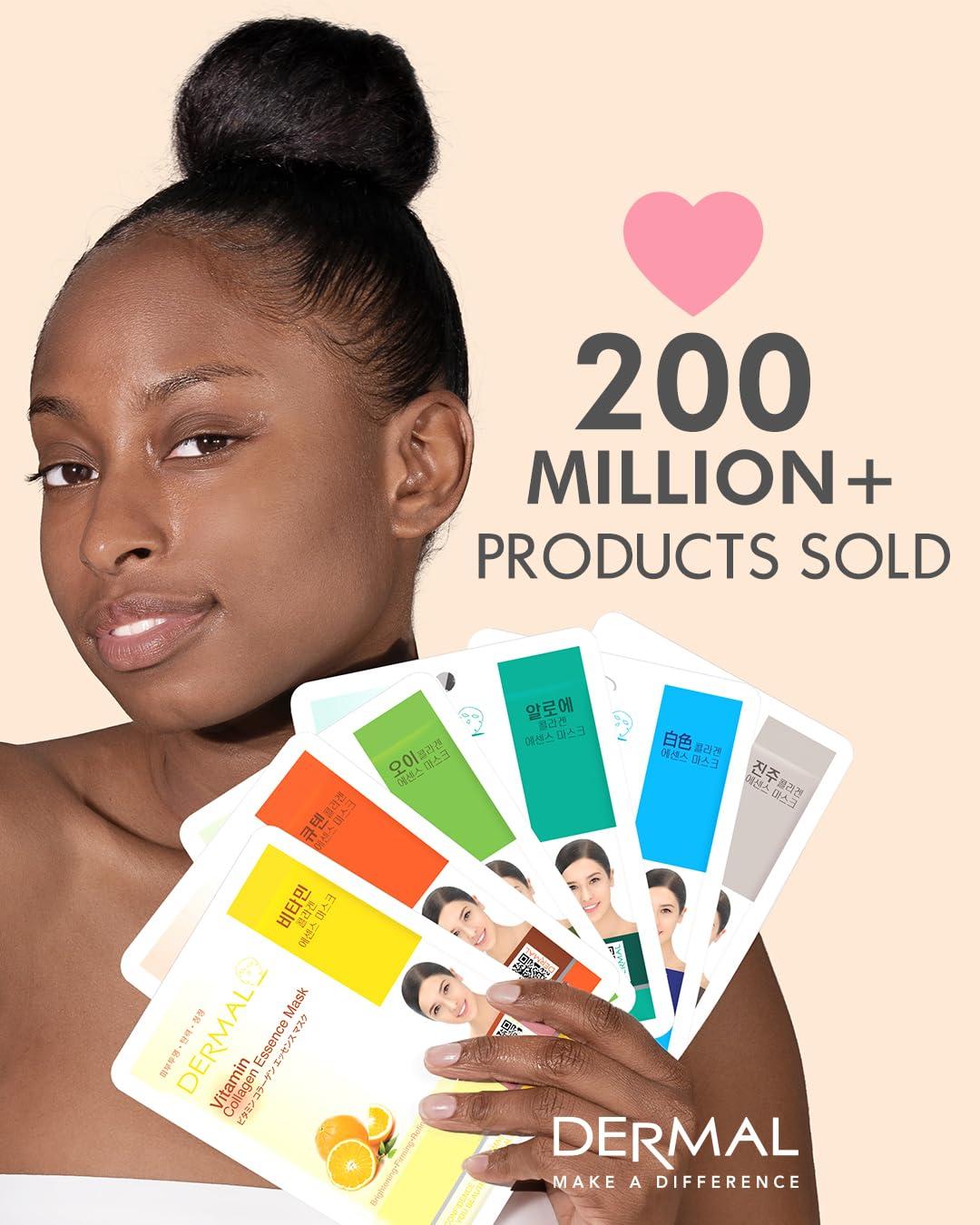 DERMAL DERMAL Hyaluronate Collagen Essence Facial Mask Sheet 23g Pack of 100 - Hydro Boost Moisturizing for Dry Skin, Smoothing Fine Lines Wrinkles, Daily Skin Treatment Solution Sheet Mask