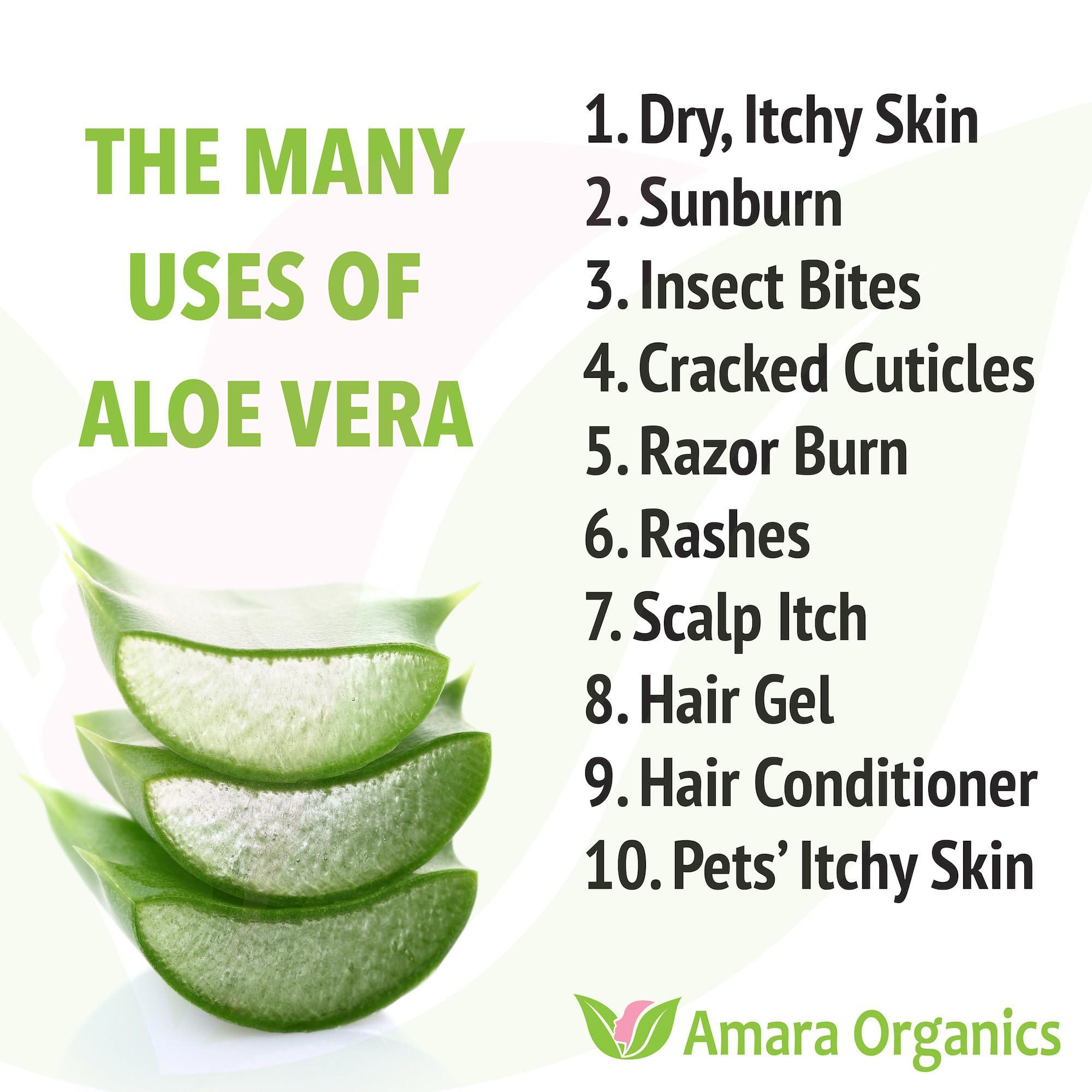 Amara Beauty USDA Organic Aloe Vera Gel - For Face, Body, Hair - 100% Pure, After Sun Care