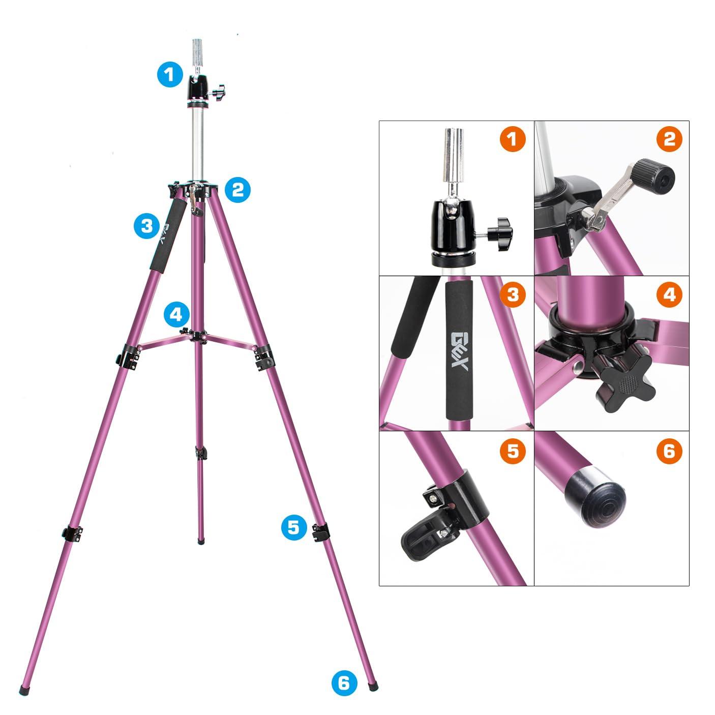 GEXWORLDWIDE gexworldwide GEX 63\" Heavy Duty Mannequin Tripod Stand for Wig Cosmetology Training Practice Doll Manikin Head Tripod Wig Stand With Travel Bag (Rosy)