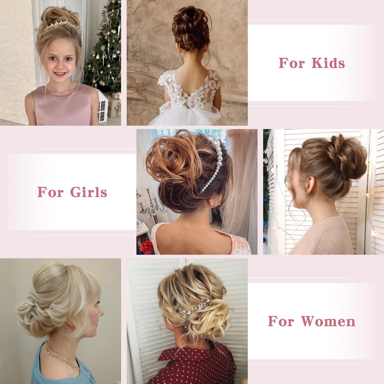 TESSHAIR TESSHAIR Human Hair Messy Bun Hair Piece Scrunchie Light Brown Hair Pieces for Updos Style Natural Wavy Hair Extension Scrunchie 100% Real Human Hair Updo Hair Pieces for Women Girls