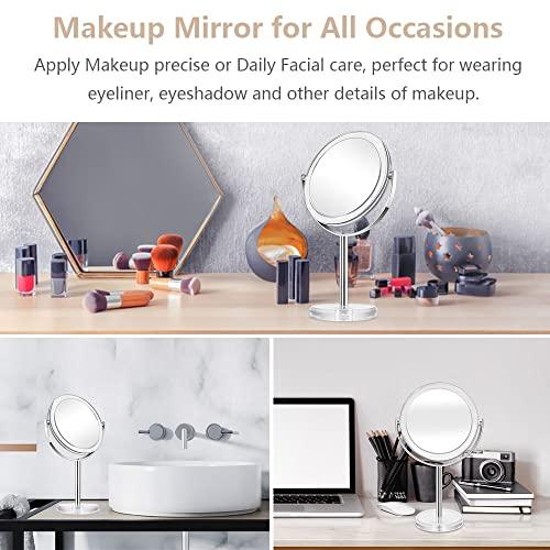 Cheftick Cheftick Double Sided 1X & 10X Magnifying Makeup Mirror, Tabletop Magnified Vanity Mirror with 360 Degree Swivel for Bathroom or Bedroom, Transparent