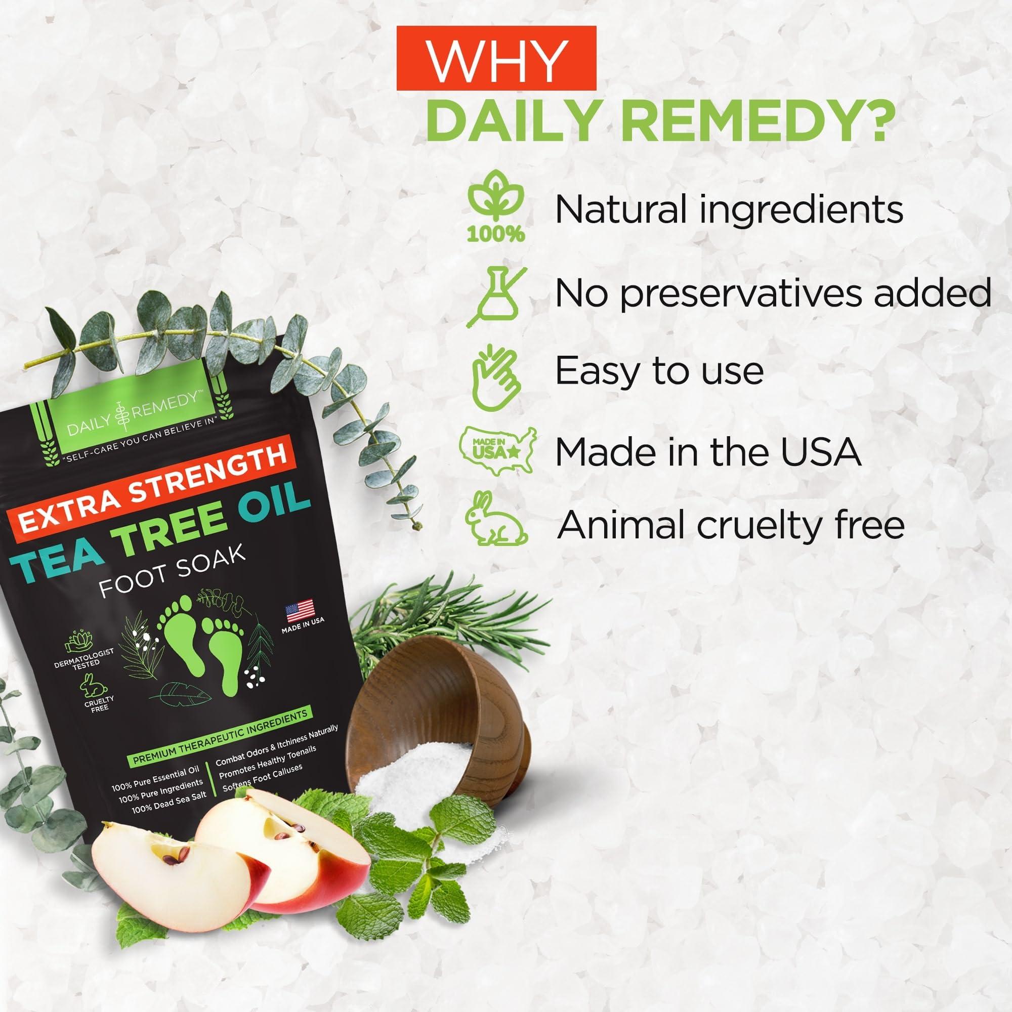 DAILY REMEDY EXTRA STRENGTH Tea Tree Oil Foot Soak with Epsom Salt - Made in USA - for Toenails, Athlete\'s Foot, Itchy Feet, Stubborn Smelly Foot Odor, Pedicure, Foot Calluses & Soothes Sore Tired Achy Feet-2 Pack