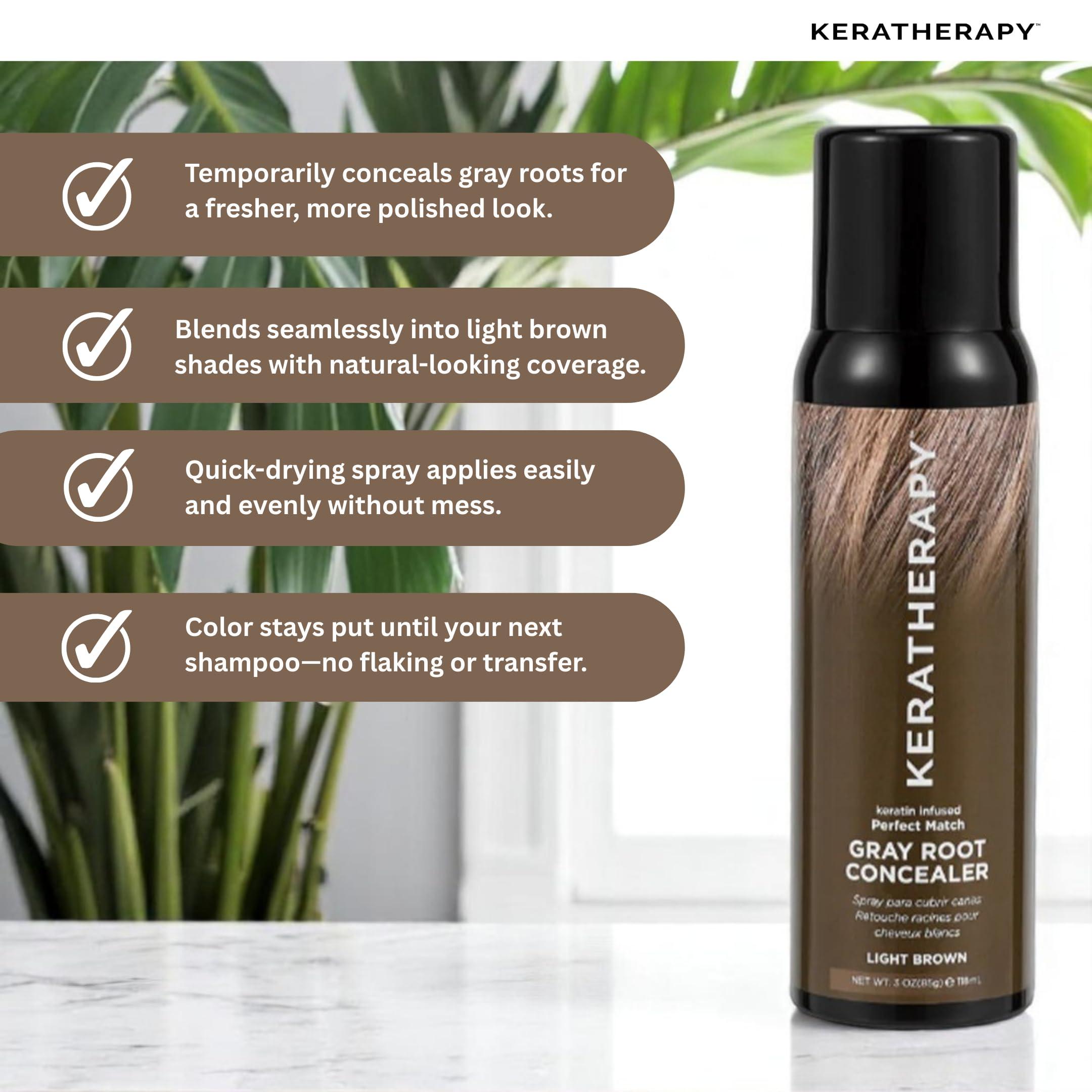 KERATHERAPY Keratherapy Keratin Infused Perfect Match Gray Root Concealer Spray, Light Brown, 3 oz, 118ml - Root Cover Up Spray to Hide Gray Roots - Keratin Therapy Hair Darkening & Temporary Scalp Concealer