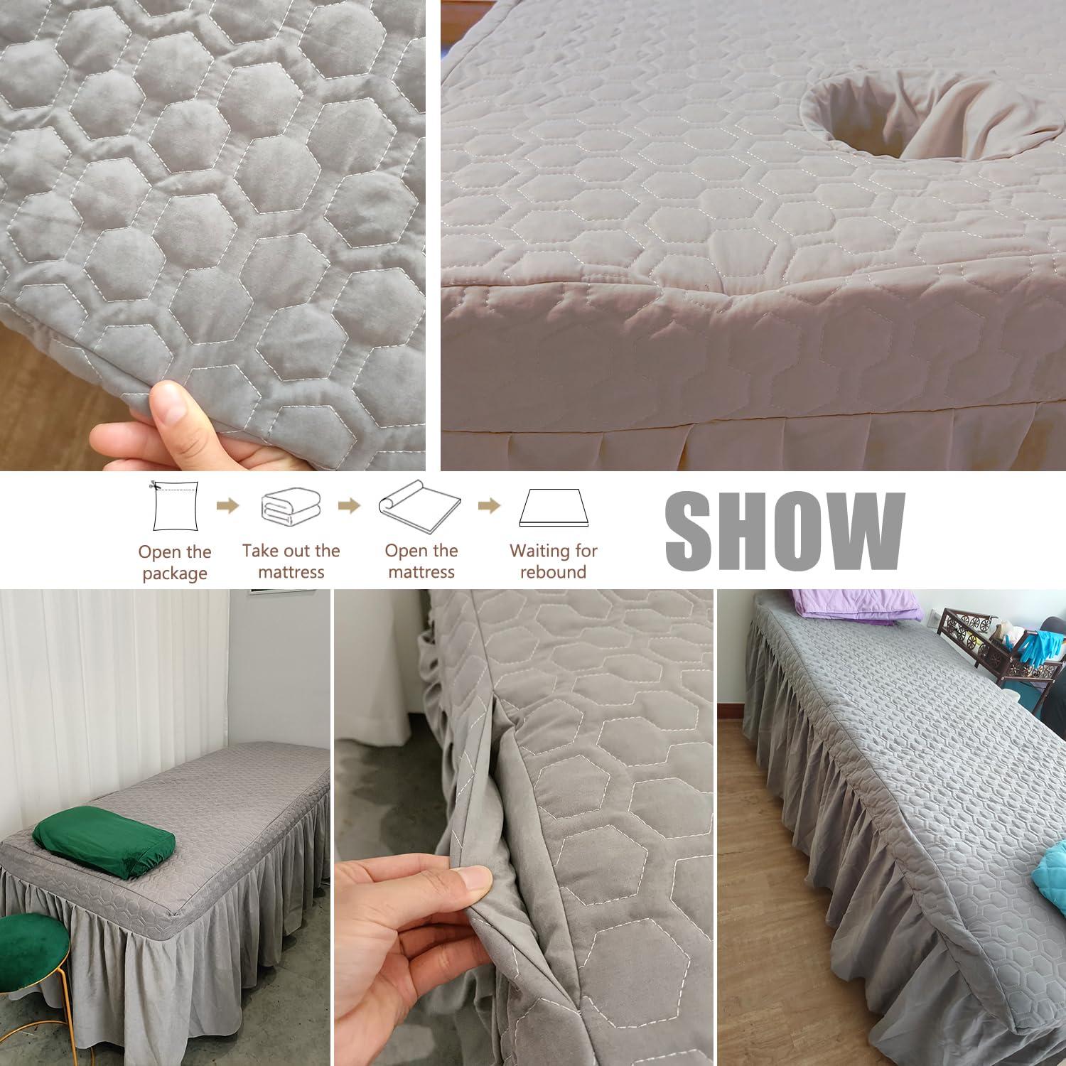 LDLCYCN LDLCYCN Massage Table Skirt with Elastic Band Beauty Salon Massage Table Bed Sheet with Skirt Spa Bed Cover Soft Massage Table Sheet Cover with Face Breath Hole Washable,Blue,70x185cm(T)