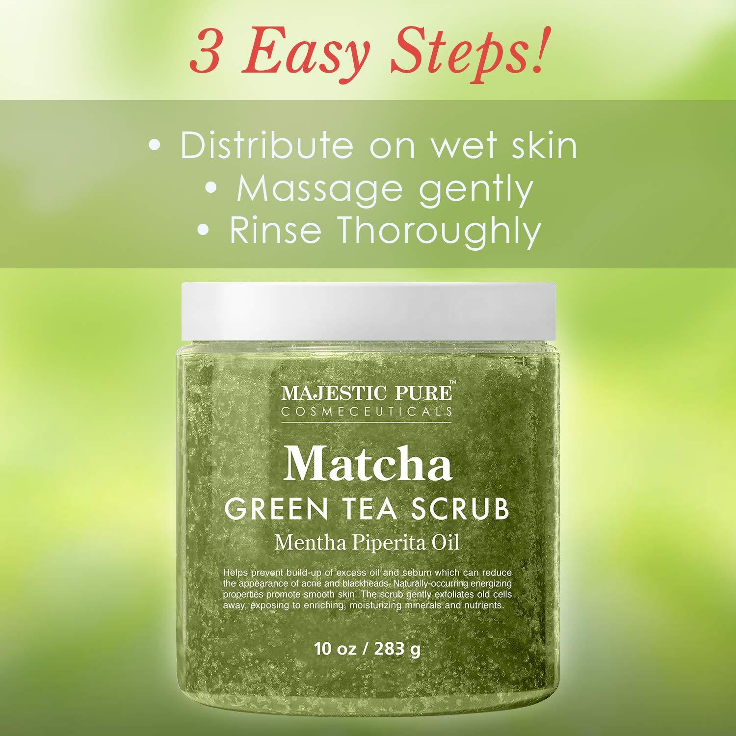 MAJESTIC PURE Majestic Pure Matcha Green Tea Body Scrub for All Natural Skin Care - Exfoliating Multi Purpose Body and Facial Scrub Moisturizes and Nourishes Face and Skin - 10 oz - Great Gift for Her