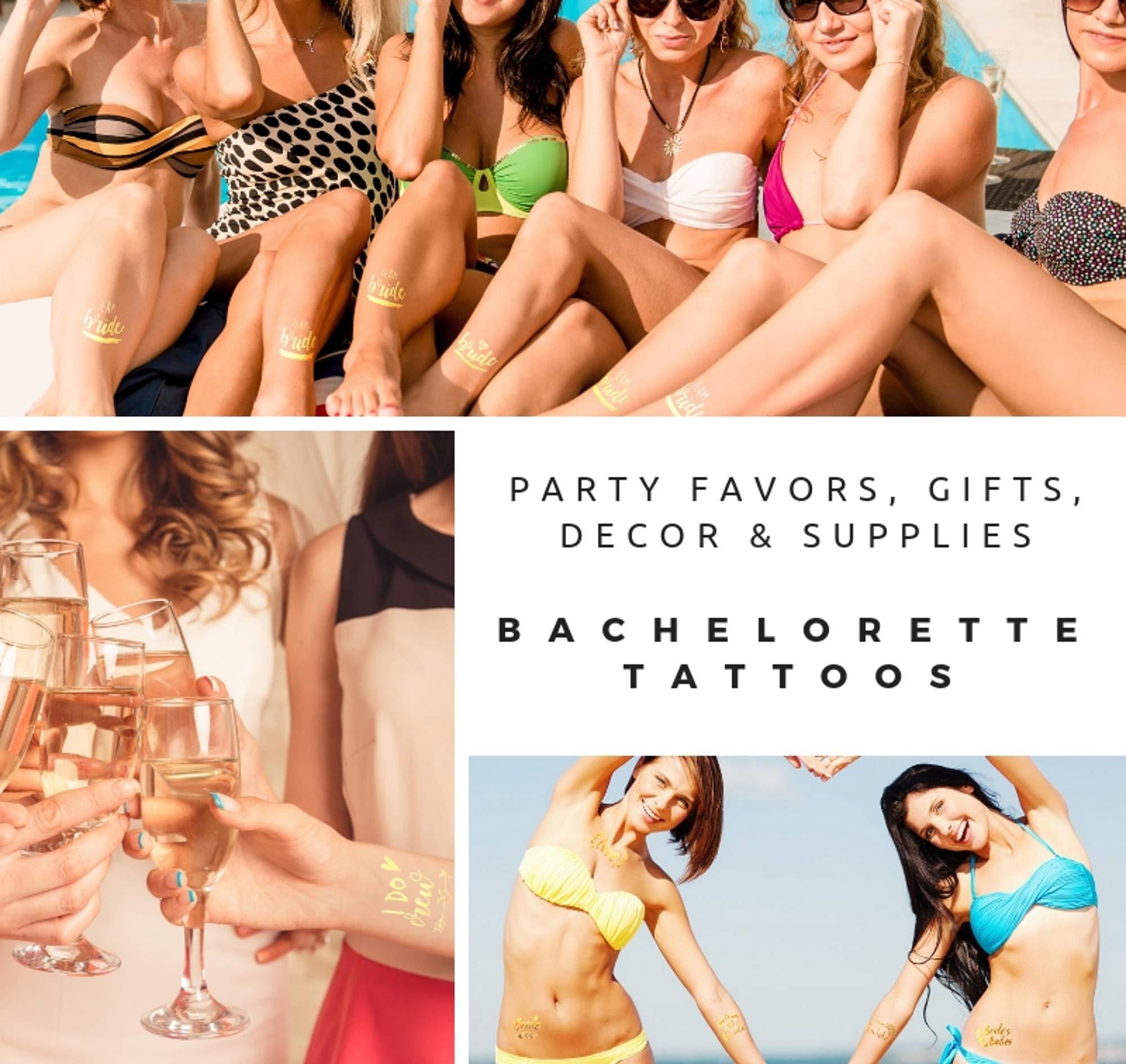 Bachelorettesy Bachelorettesy Wedding Temporary Tattoos 6 Sheets Bride Bachelorette Stickers 100+ Metallic Gold Tattoos for Bridal Party, Bachelorette Trip, Bridal Shower Party Decorations, Party Favors (Jewel)