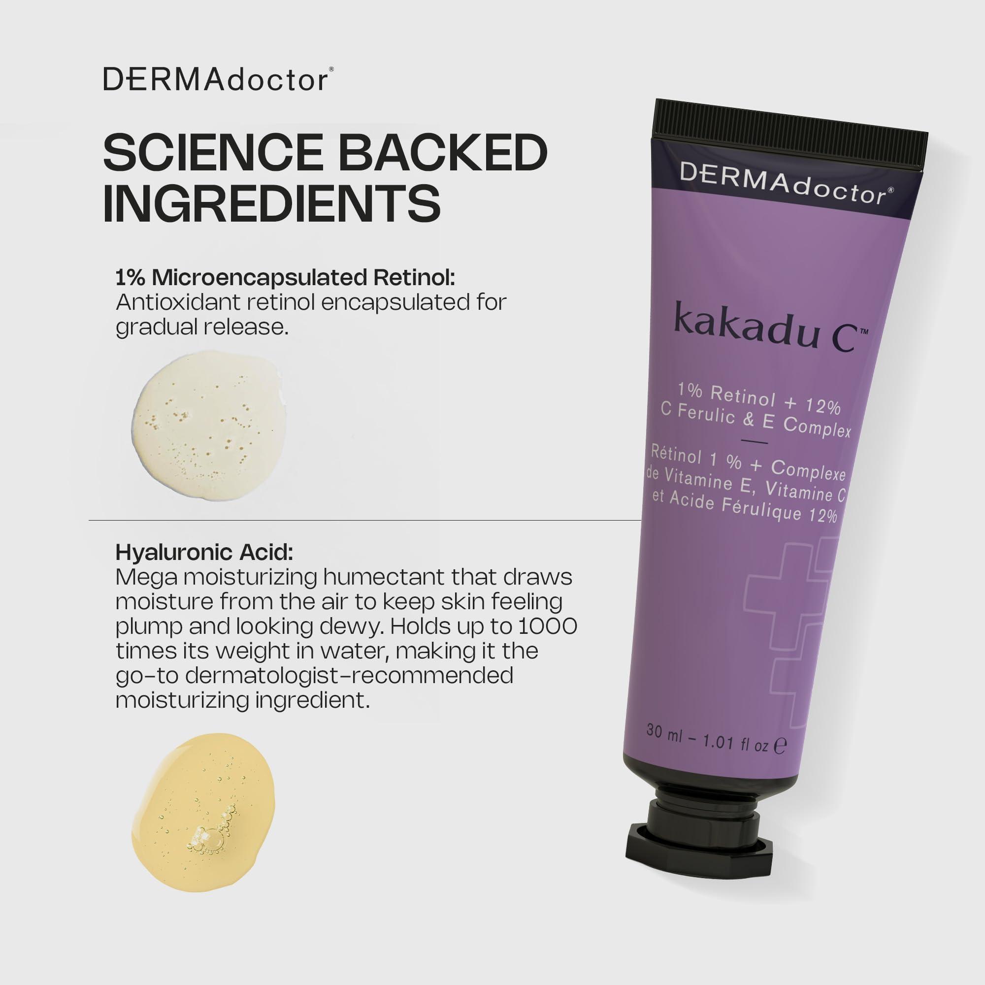 DERMAdoctor DERMAdoctor Kakadu C Dermatologist Formulated 1% Retinol Cream + Vitamin C, E Ferulic Complex, Anti Aging Face Cream to Brighten, Smooth and Firm. Hyperpigmentation Treatment for Face - 1.01 fl oz