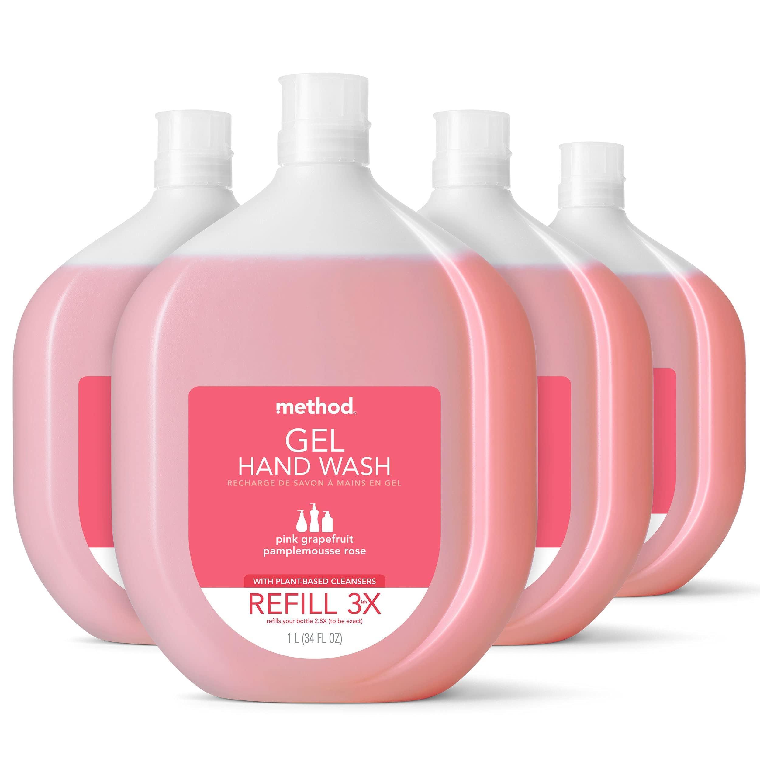 Method Method Gel Hand Soap Refill, Pink Grapefruit, Recyclable Bottle, 34 oz, 4 pack