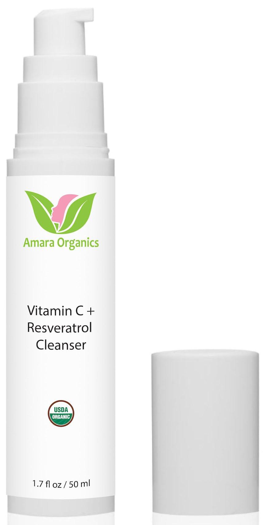 Amara Organics Organic Vitamin C Facial Cleanser with Resveratrol - USDA Certified Organic Face Wash - 1.7 fl oz