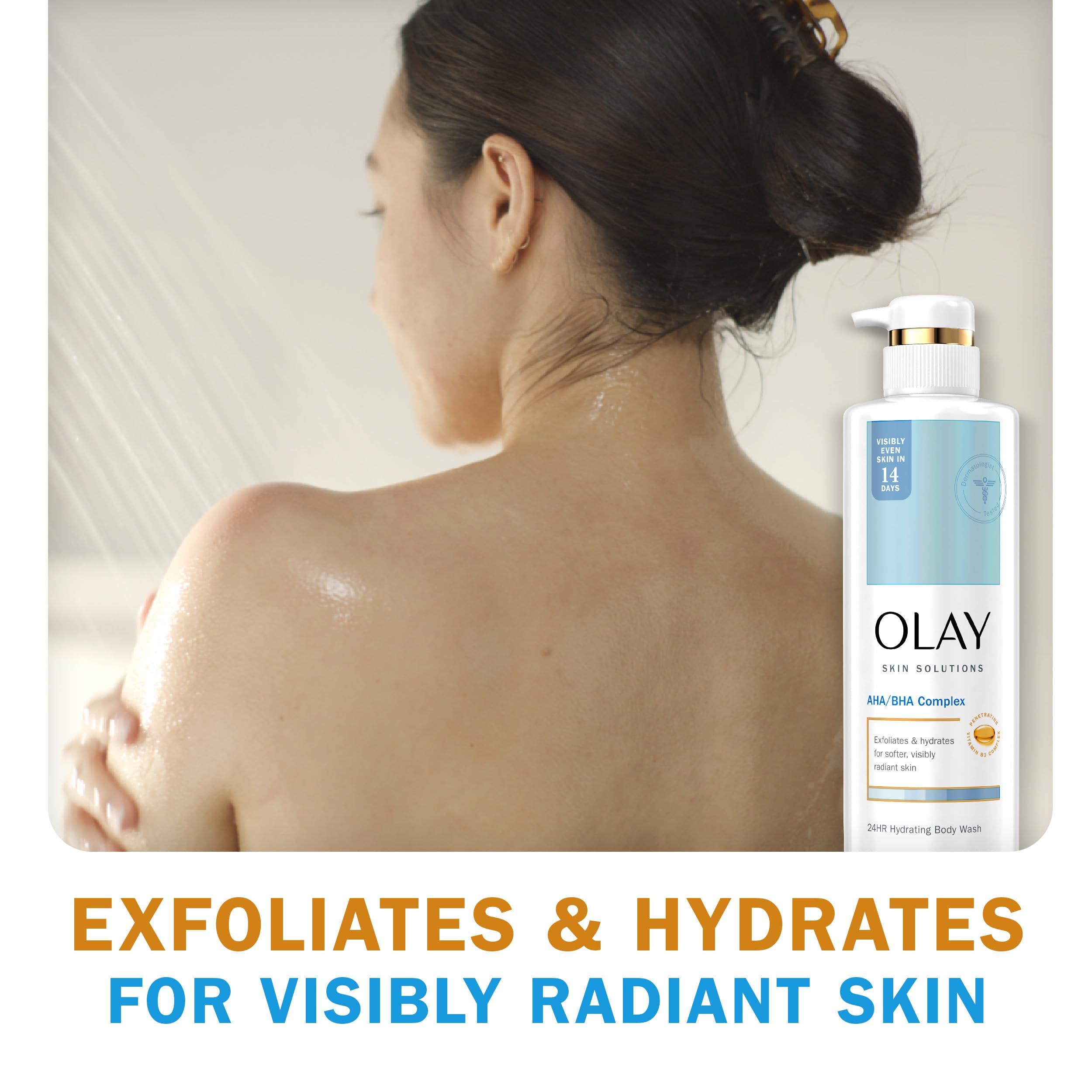 Olay Olay Skin Solutions Hydrating Body Wash for Women with AHA/BHA Complex, 17.9 fl oz (Pack of 4)