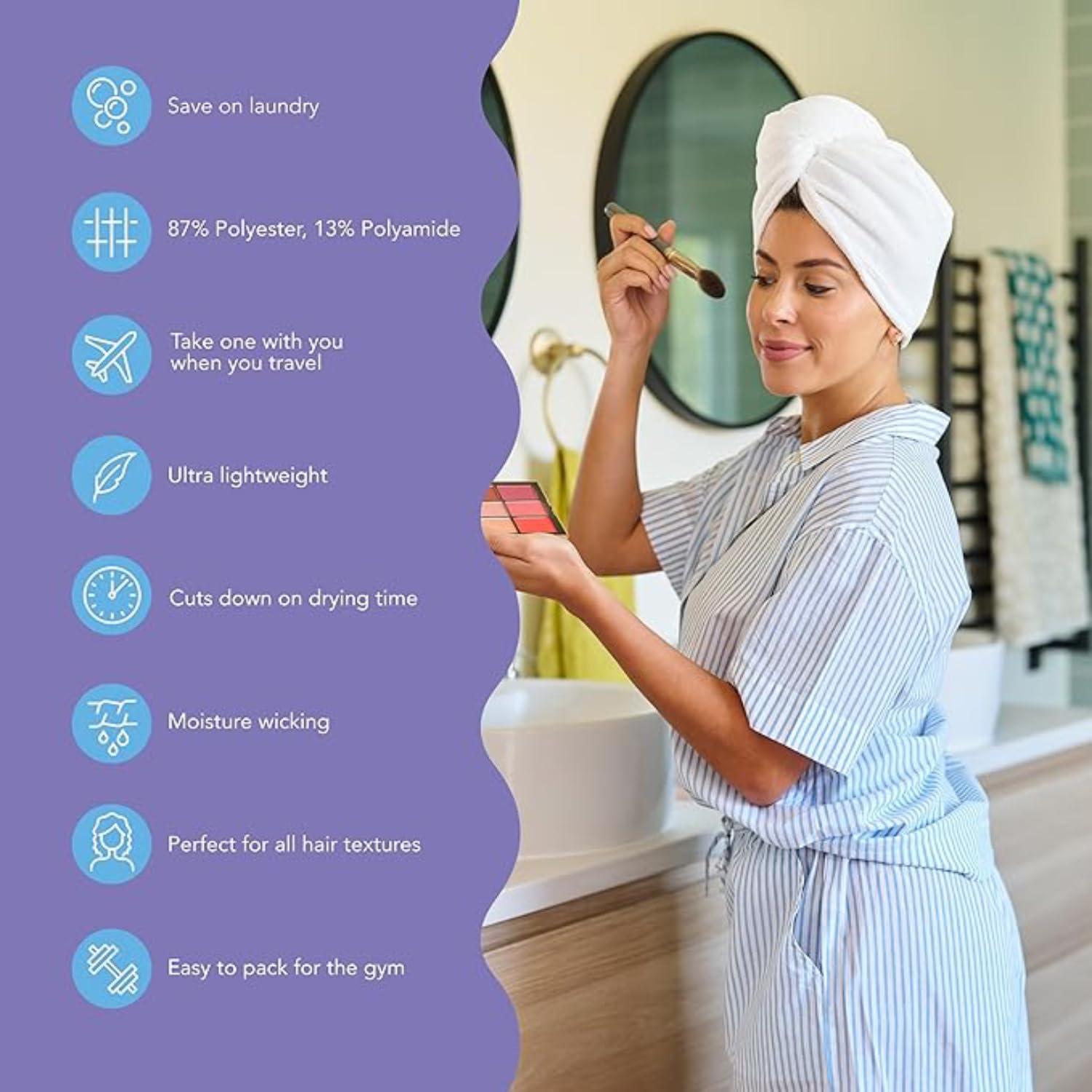 Turbie Twist Turbie Twist 2-Pack Extra Long Microfiber Hair Towel for Beauty, Travel, Gifting - Wrap Turban for Long & Thick Hair - Premium Personal Care - White & White