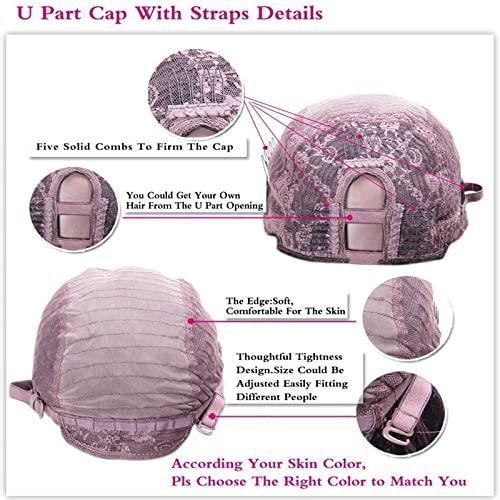 UMRHair 20inch Ombre Highlight U Part Wig Human Hair Body Wave for Women 4/27 Balayage Brown Blonde 180% 1X4 U Open Full Head Upart Natural Hair Half Wig Clips In Scalp Protective Beginner Friendly