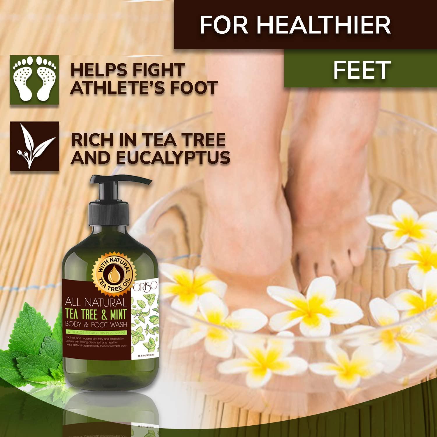 ORISO Tea Tree Oil Body Wash with Mint and Tea Tree Oil Foot Soak - Athletes Foot Treatment - Helps Foot Odor - Eczema