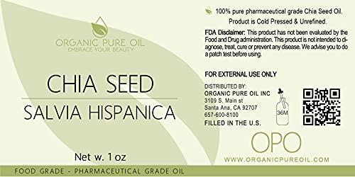 organic pure oil organic pure oil Chia Seed Oil - 1 oz Glass & Dropper - 100% Pure, Unrefined, Cold Pressed, Non GMO, All Natural, Vegan Carrier Oil for Hair Skin Face Body Lips Nails Eyelashes Scalp Facial Hair