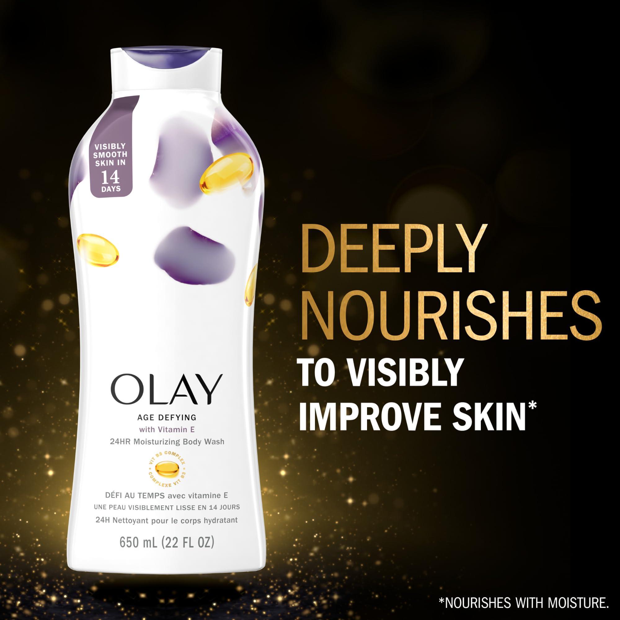 Olay Olay Age Defying Body Wash for Women with Vitamin E, 24hr Moisturizing, 22 fl oz (Pack of 4)
