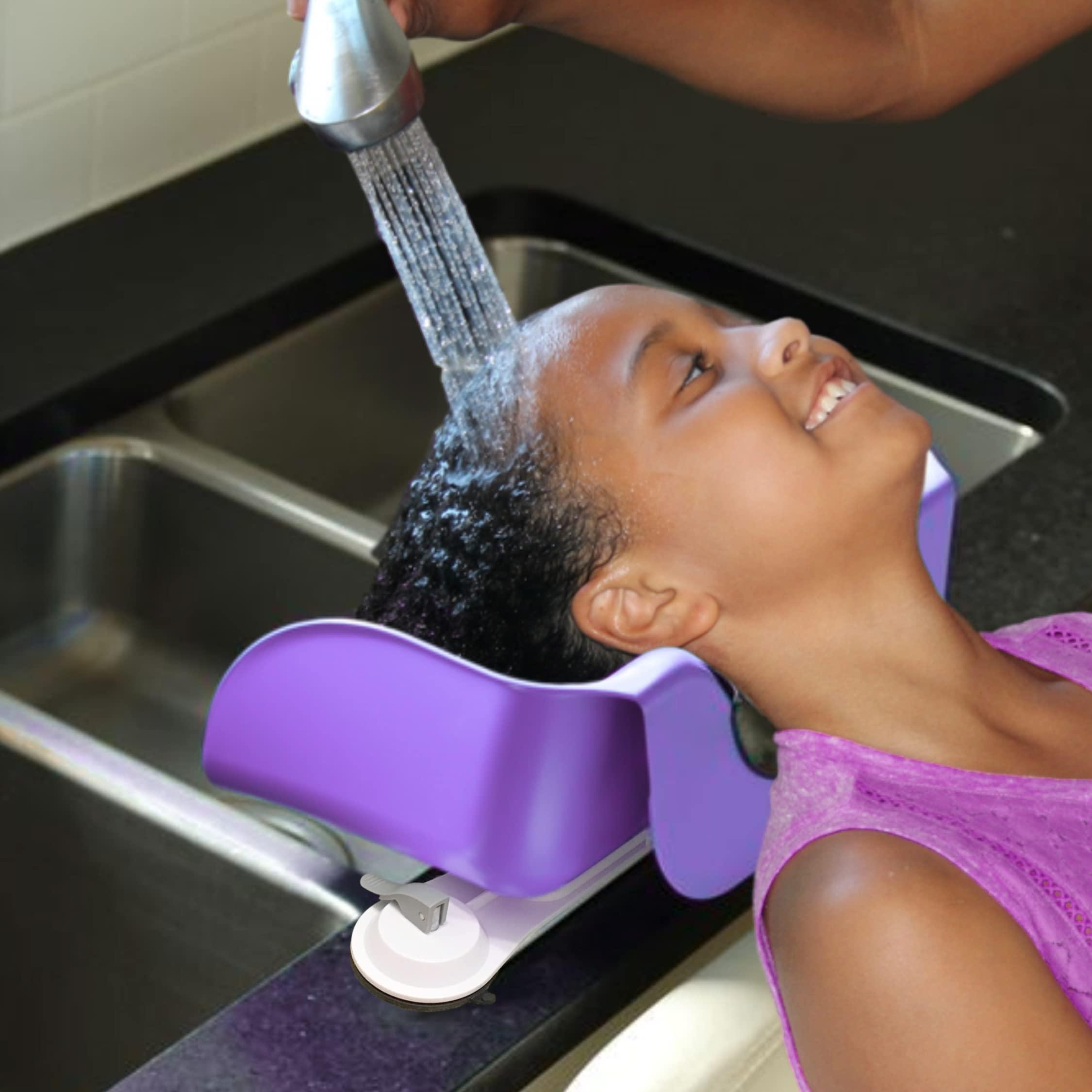 Shampoo Buddy Shampoo Buddy Portable Hair Wash Basin for Children, Toddlers, Kids, Teens | Shampoo Bowl for use on Bathtub or Sink | Hair Washing Basin | Tear-Free Rinser for Children (Purple)