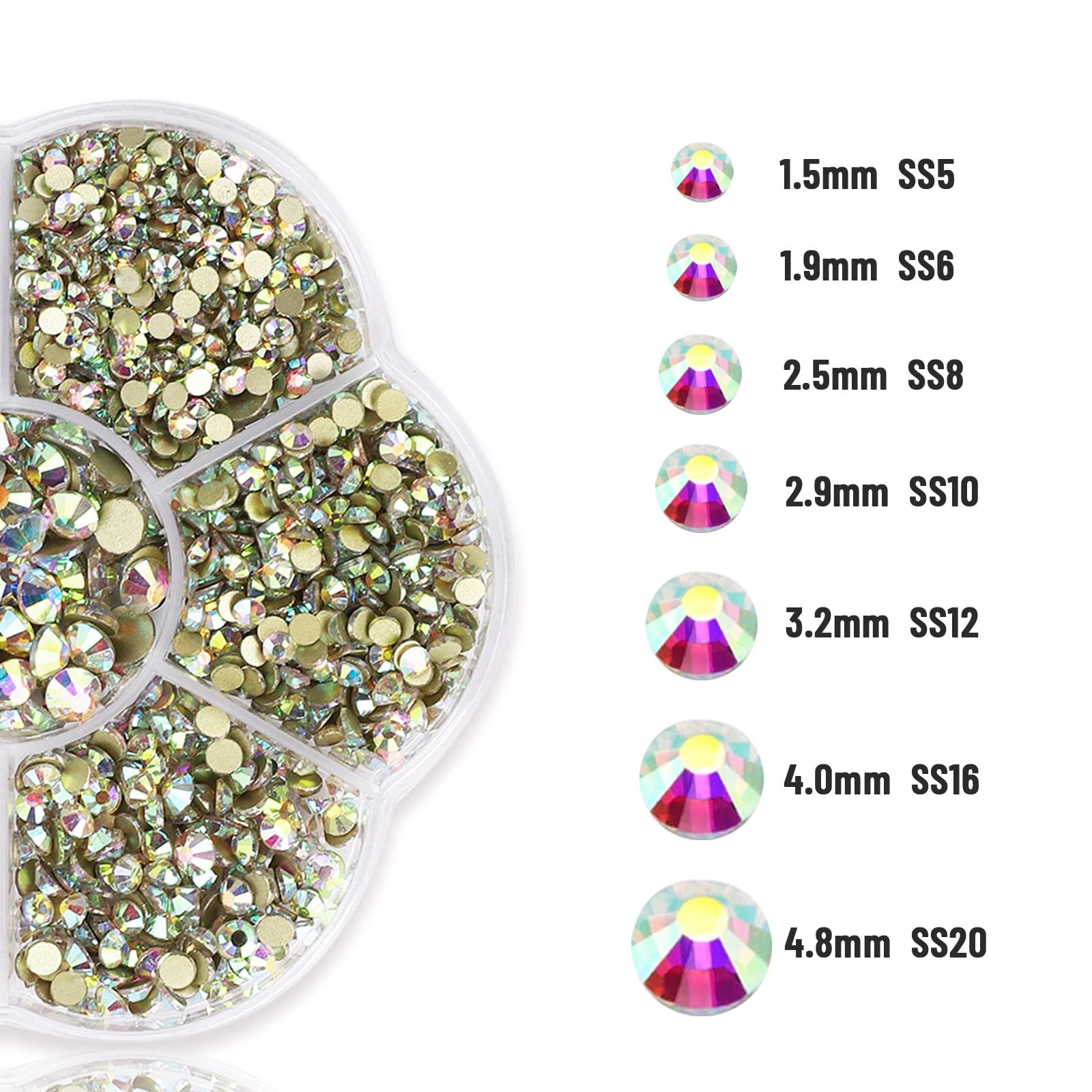 HINABTRU 8000Pcs Ultra Mini 1.2Mm Nail Rhinestones Iridescent Ab Pixie Crystals for Nails+3150Pcs ss4-ss20 ab Diamond Nails Stone Rhinestones for Crafts with Wax Pencil and Tweezers, HINABTRU