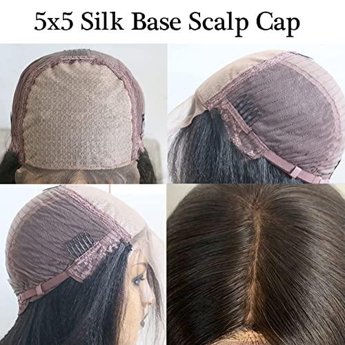 Ruma Hair Glueless Silk Top Lace Front Wig 16inch Curly Highlight Ombre 1bT30 Brown 150 Density Full Deep Wave 5x5 Silk Base Lace Closure Brazilian Virgin Human Hair Wigs