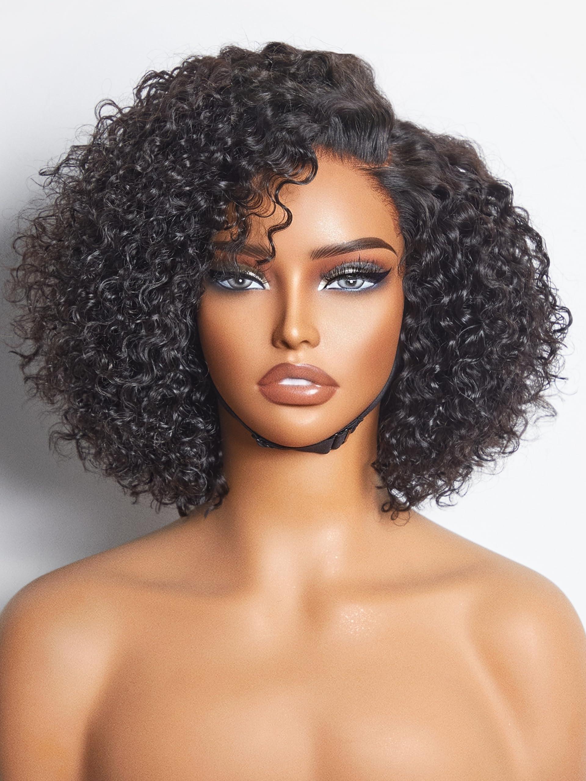 LUVME HAIR LUVME HAIR 10\'\' Glueless HD Curly Wig Human Hair Pre Cut Lace Wig, Real HD Lace Short Curly Bob Wigs 180 Density Human Hair Pre Plucked Bleached Knots Pre Cut