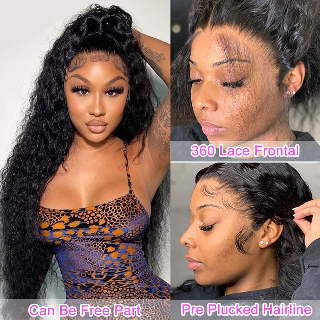 Healthair Healthair Deep Wave Lace Front Wig 360 Lace Front Wigs Human Hair Pre Plucked Human Hair Wigs for Black Women(16inch, Deep 360 Wig)