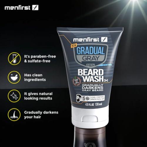MENFIRST MENFIRST Gradual Gray Darkening Beard Wash for Men - Dark Shades Beard Shampoo - Hypoallergenic, Harsh Chemical-Free, Dermatologist Tested Beard Dye - 4.6 Fl Oz (Pack of 1)