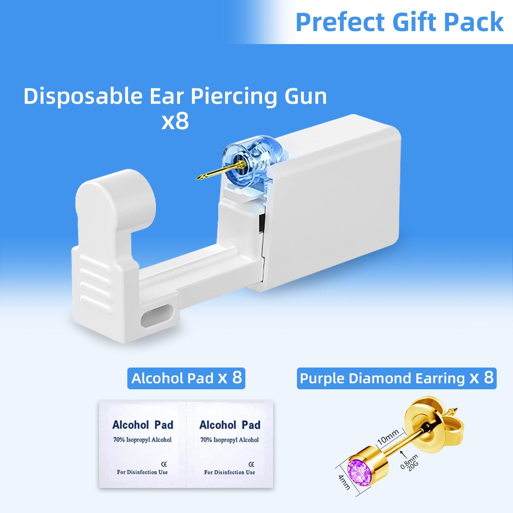 Novopiercing Get the Perfect Ear Piercing with 24 Pcs Premium Ear Piercing Kit - Includes 8 Purple CZ Diamond Earrings and 8 Easy-to-Use Self Ear Piercing Gun - Safe and Painless