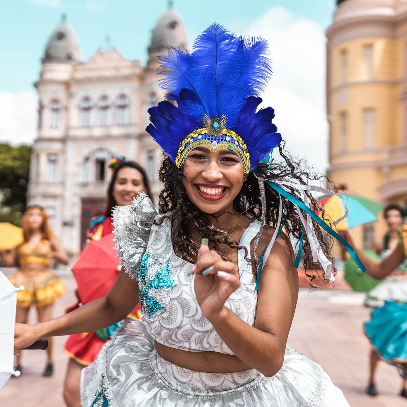 Goenb Goenb Mardi Gras Headband, Mardi Gras Headband for Women Girls Showgirl Carnival Feather Headpiece for Hawaii Costume Party (Blue)