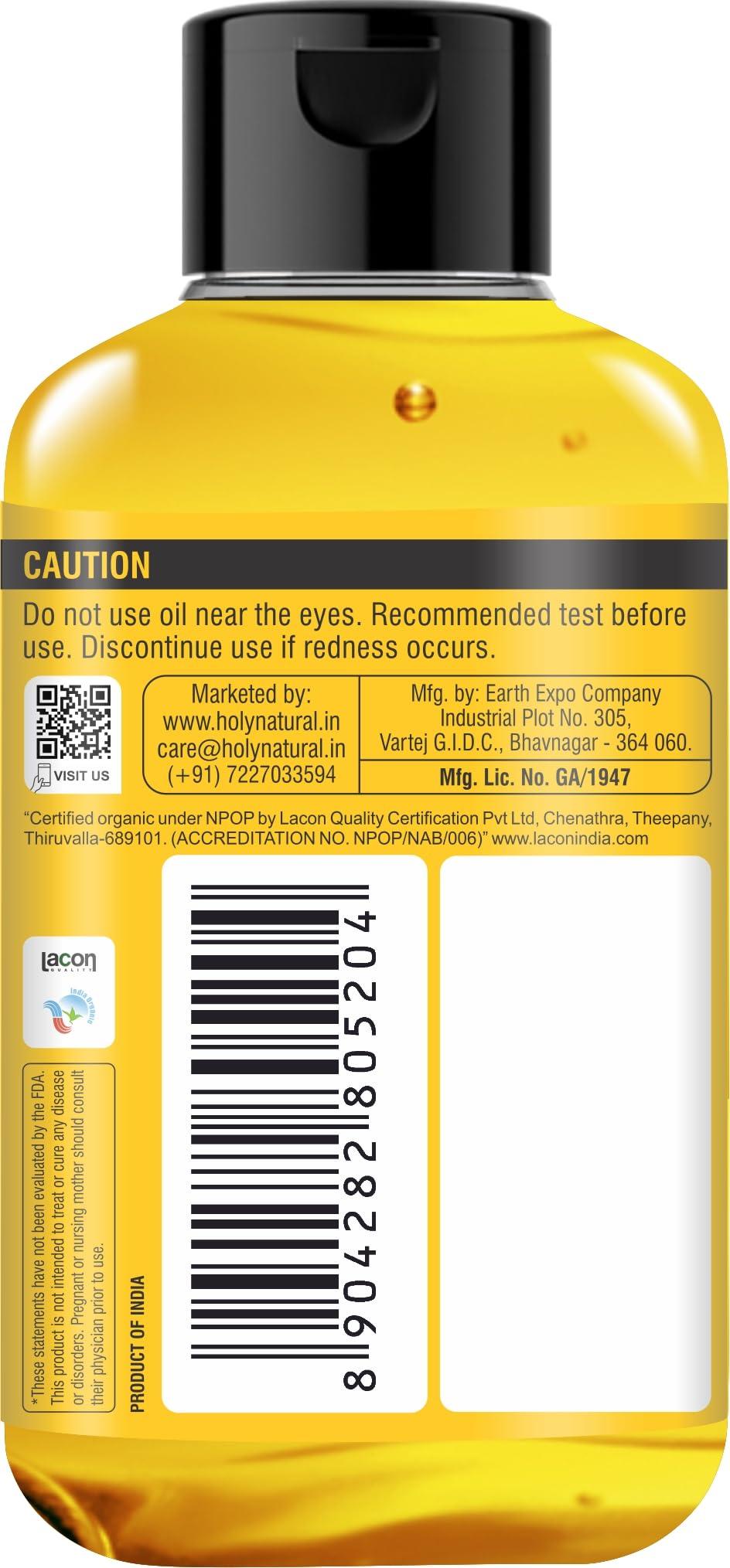 Holy Natural - The Wonder of World Organic Pure Castor Oil (10.15 floz/300 ml) USDA Certified Cold-Pressed, 100% Pure, No GMO, No Heat treatment, Hexane Free Moisturizing & Healing, For Dry Skin,Hair Growth, Massage, Lash Growth