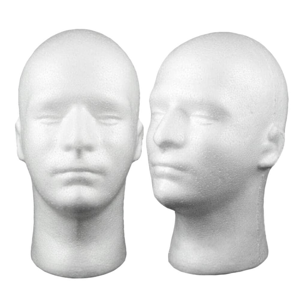 CarpNettore Male Foam Head Mannequin - Styrofoam Head Display Wig Stands for Wigs Hats Halloween Decoration (White, 2pcs)