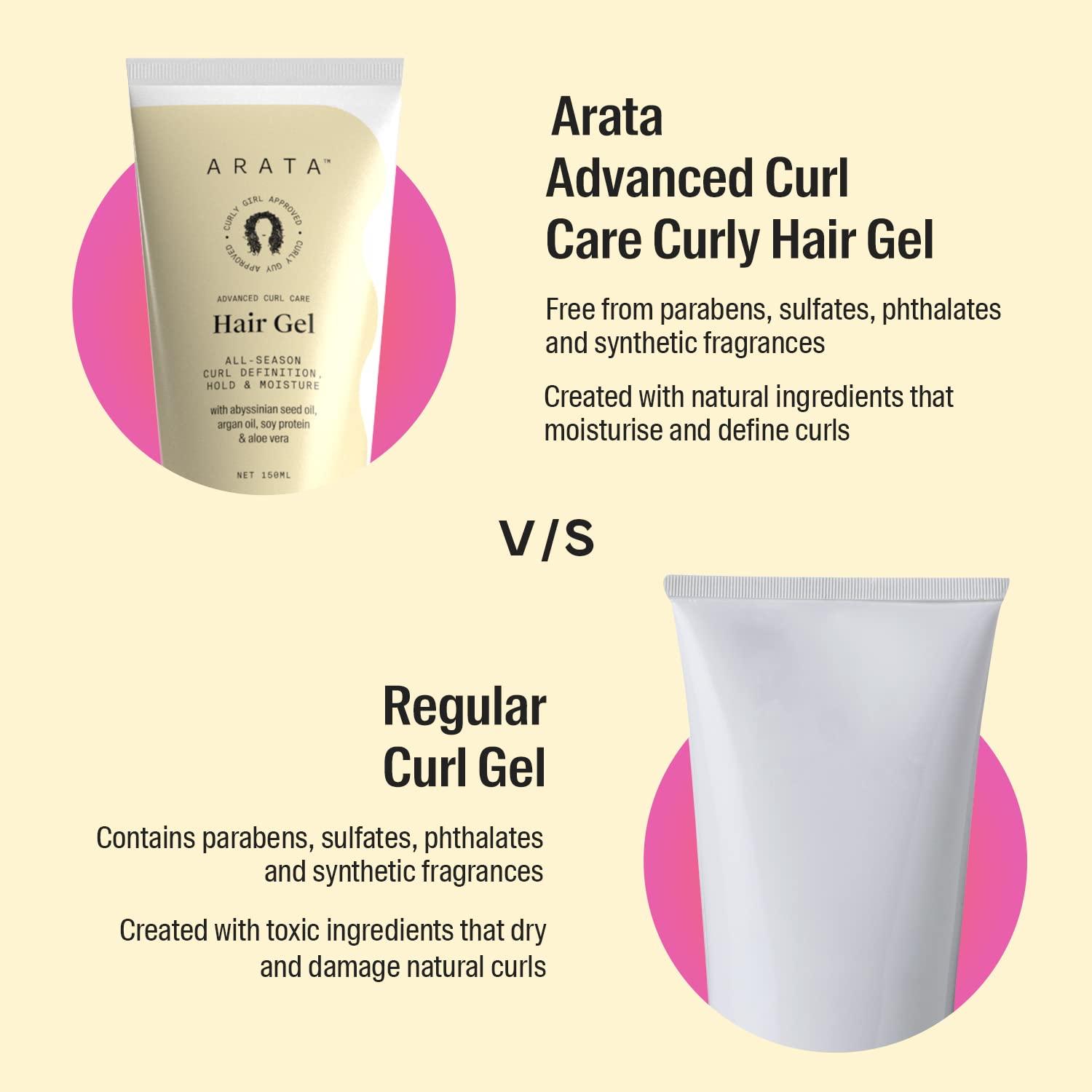 Arata Arata Advanced Curl Care Curly Hair Gel (150 ML) | Abyssinian Seed Oil, Argan Oil, Soy Protein & Aloe Vera | All-Season Curl Definition & Soft, Natural Hold | CG Approved