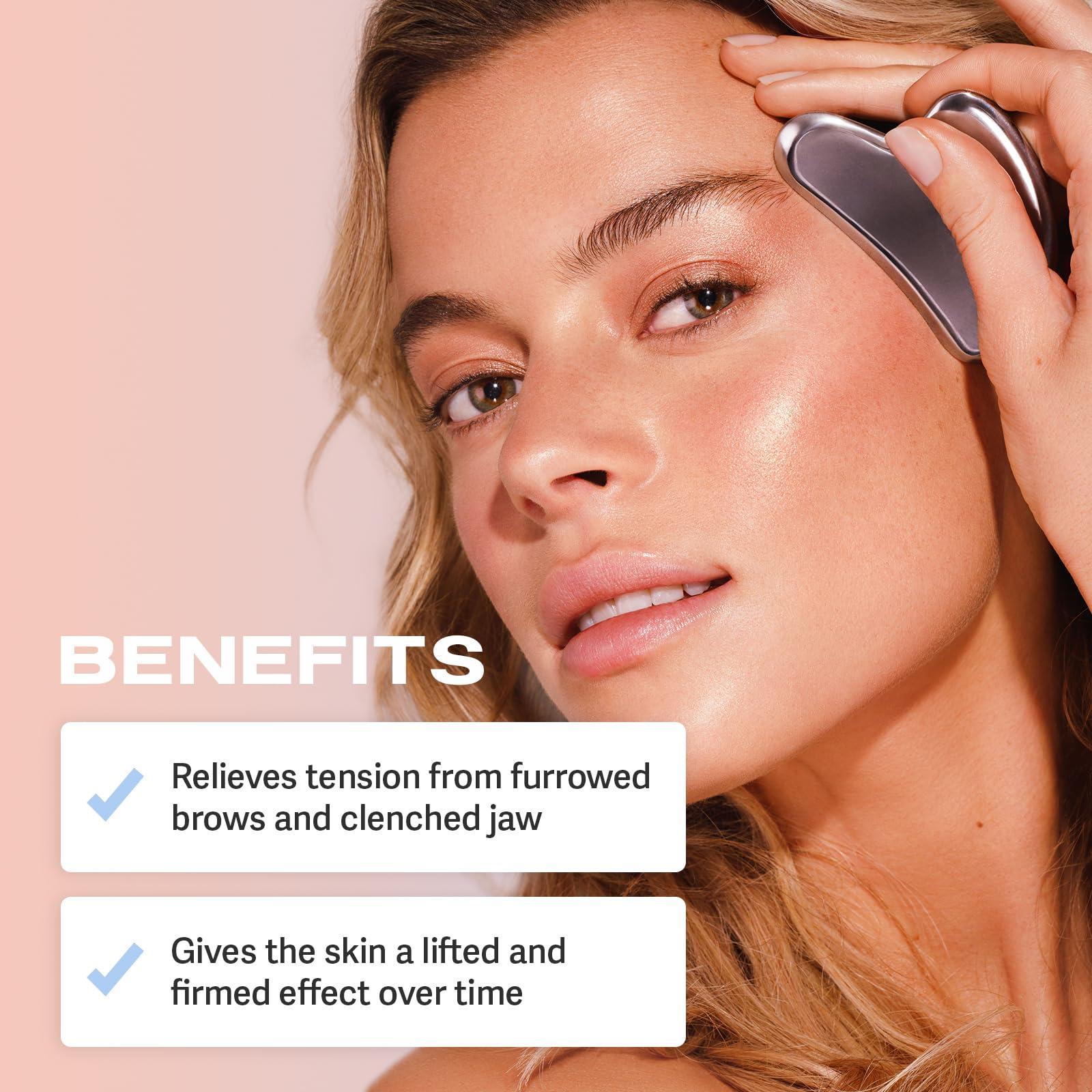 Sacheu Sacheu Stainless Steel Face Roller and Gua Sha Bundle - Metal Face Roller, Metal Gua Sha, Facial Massage Tools to Reduce Puffiness, Lymphatic Drainage, Facial Tension, Skin Care Face Massagers