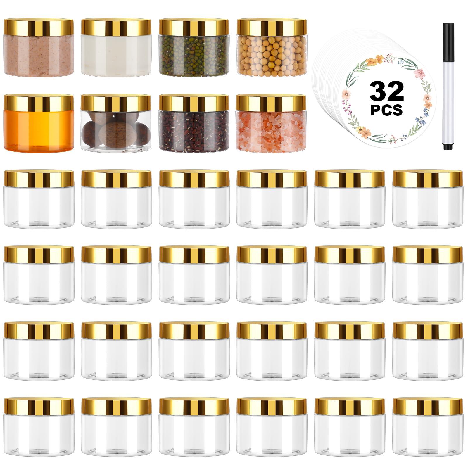 ZhouBoat ZhouBoat 32 Pack 5 oz Plastic Jars with Gold Lids, Clear Empty Body Butter Containers Travel Size Cosmetic Bottles for Make Up and Food Storage
