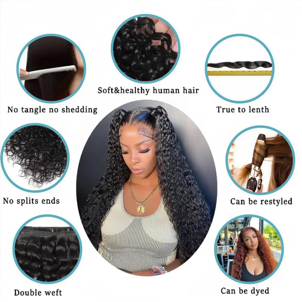 Borchan Water Wave Bundles Brazilian Water Wave Human Hair 3 Bundles Ocean Wave Bundles for Black Women 100% Unprocessed Virgin Human Hair Bundles Human Hair Bundles Water Wave Hair Extensions 12 14 16 Inch
