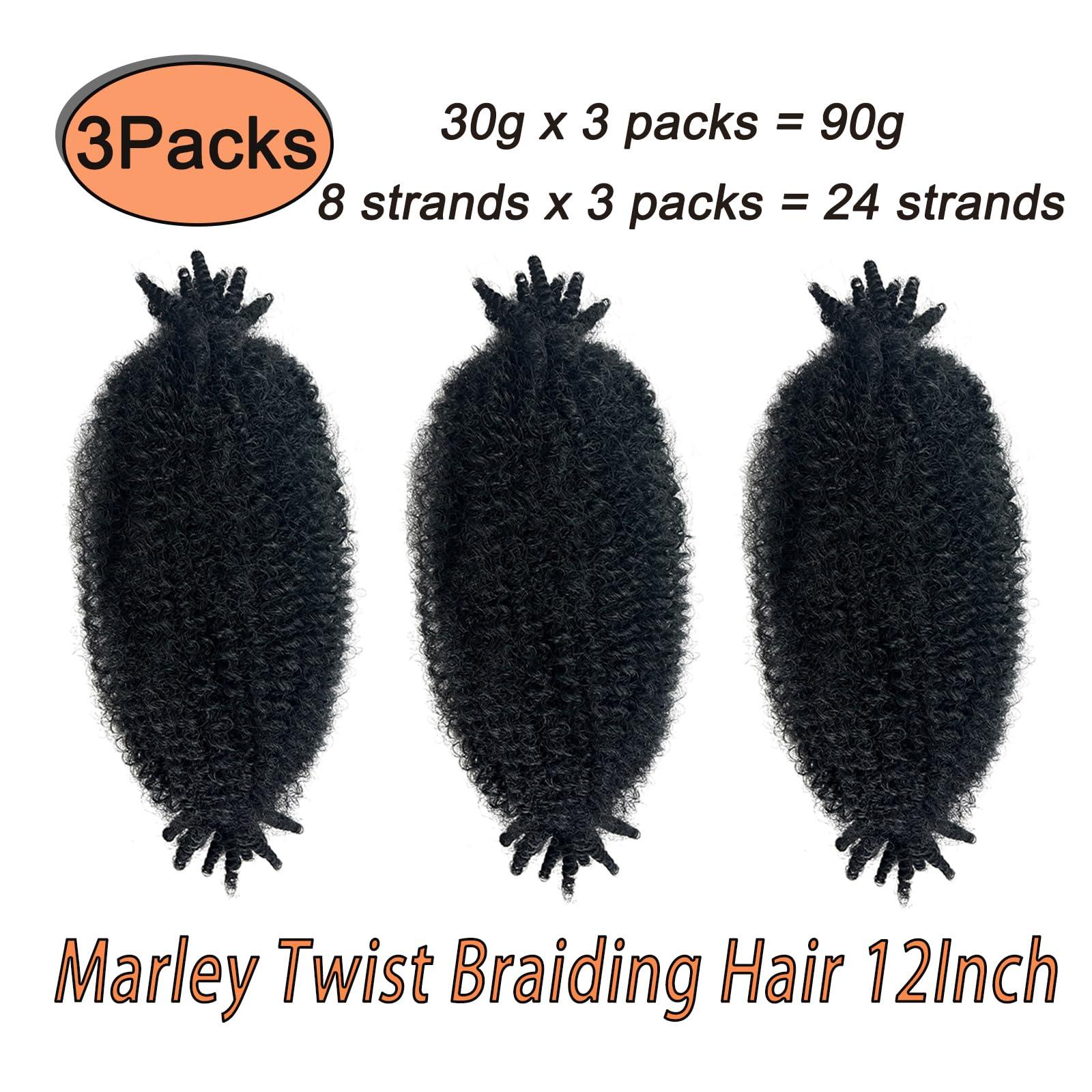 Hodgeous 3 Packs Marley Twist Braiding Hair, 12 Inch Pre-Separated Springy Afro Twist Hair Kinky Twist Crochet Hair Braids for Distressed Soft Locs Spring Twist Hair for Women (12 Inch (Pack of 3), 1B)