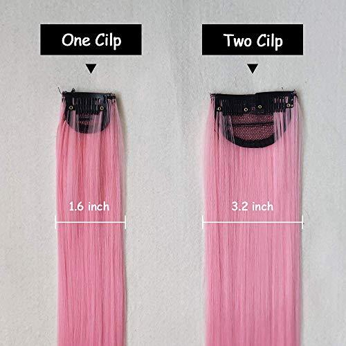 Yinmei Baibian Pink Hair Extensions Colored Clip in Hairpieces Pink Colorful Long Straight Thick Party Highlights Synthetic Hair Pieces for Women Girls 22inch 3Pcs (Begonia Red)