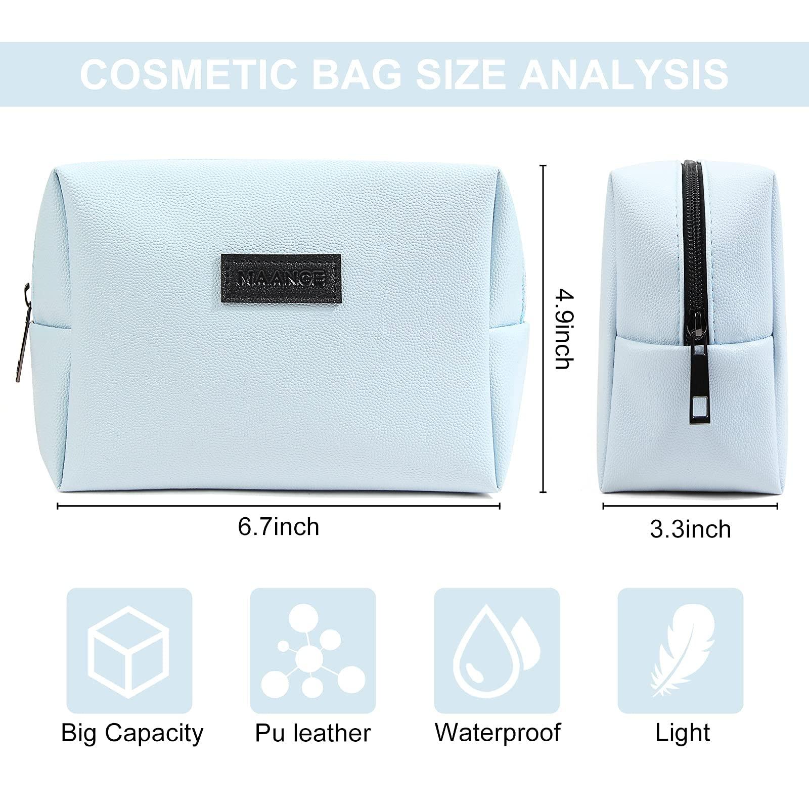 MAANGE MAANGE Small Makeup Bag for Purse and 20 Pcs Makeup Brushes Set with Gift BoxBlue+Champagne)