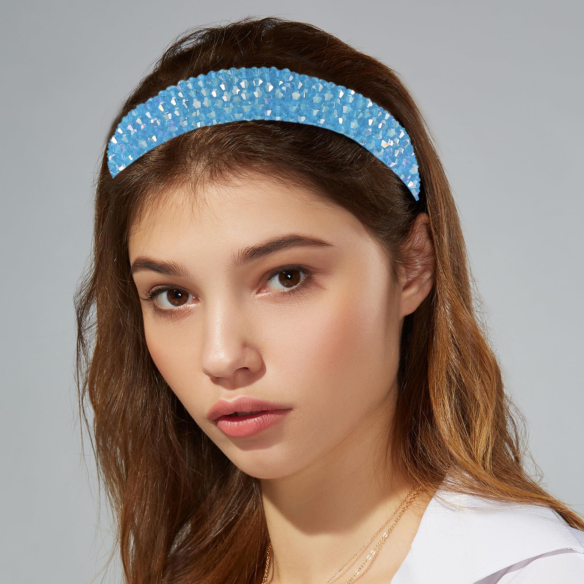 VOCOSTE VOCOSTE Rhinestone Headband, Bling Padded Hairband Sparkle Faux Crystal Headbands Hair Accessories for Women, Sky Blue, 1.18 Inch Wide