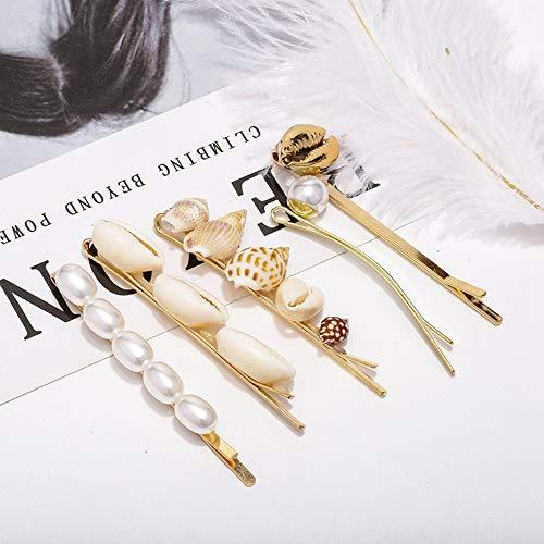 Doubnine Doubnine Hair Clips 5PCS Gold Mermaid Shell Cowrie Freshwater Bangs Clips Beach Headpiece Wedding Hair Accesories