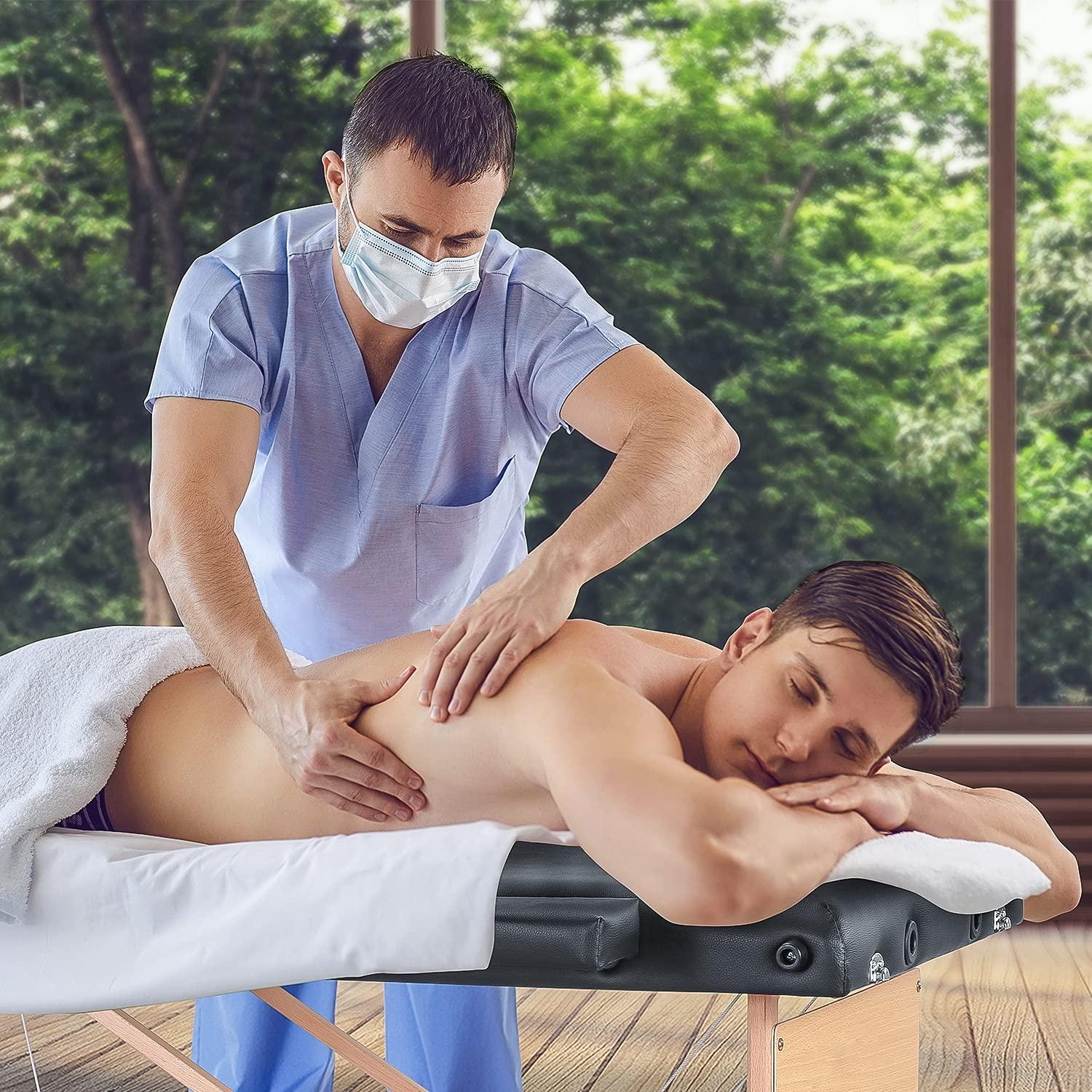 N \\ A Massage Table Portable Massage Bed with Carrying Bag Spa Bed Salon Bed Facial Bed Treatment Table Lash Bed Height Adjustable with Head-& Armrest 2 Fold Black