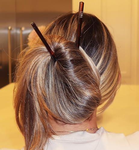 Camila Camila Paris AD28/2 French Twist Stick Hair Pin, Set of 2 Tortoise Shell, Girls Chopsticks Hair Pins for Girls Spiral Updo Chignon Bun Holder, Styling Hair Accessories for Women, Made in France