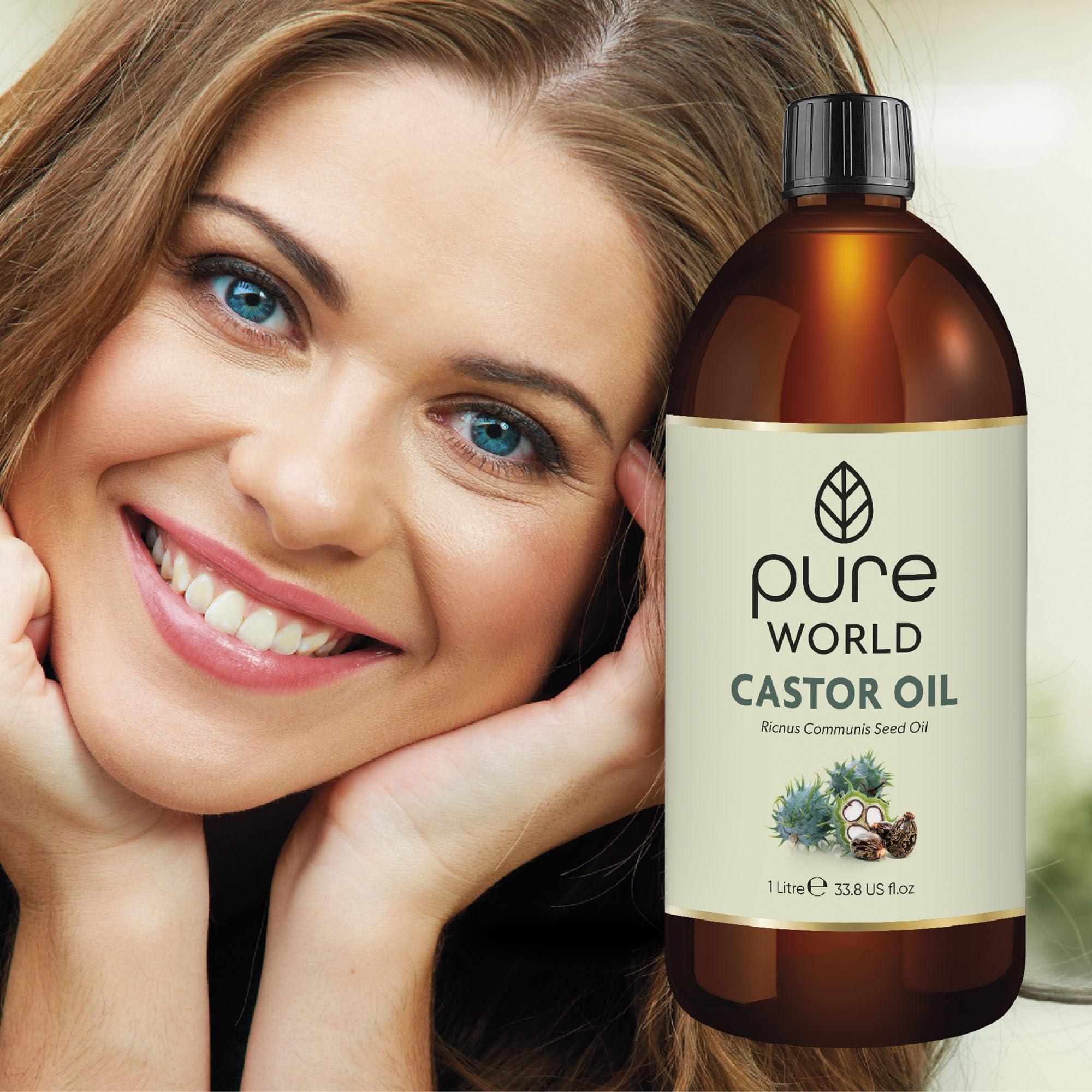 Pure World Pure World Castor Oil 1 Litre. Cold Pressed 100% Pure and Natural Hexane Free For Eyebrows, Nails, Beard, Hair, Eyelash Growth Cruelty-Free