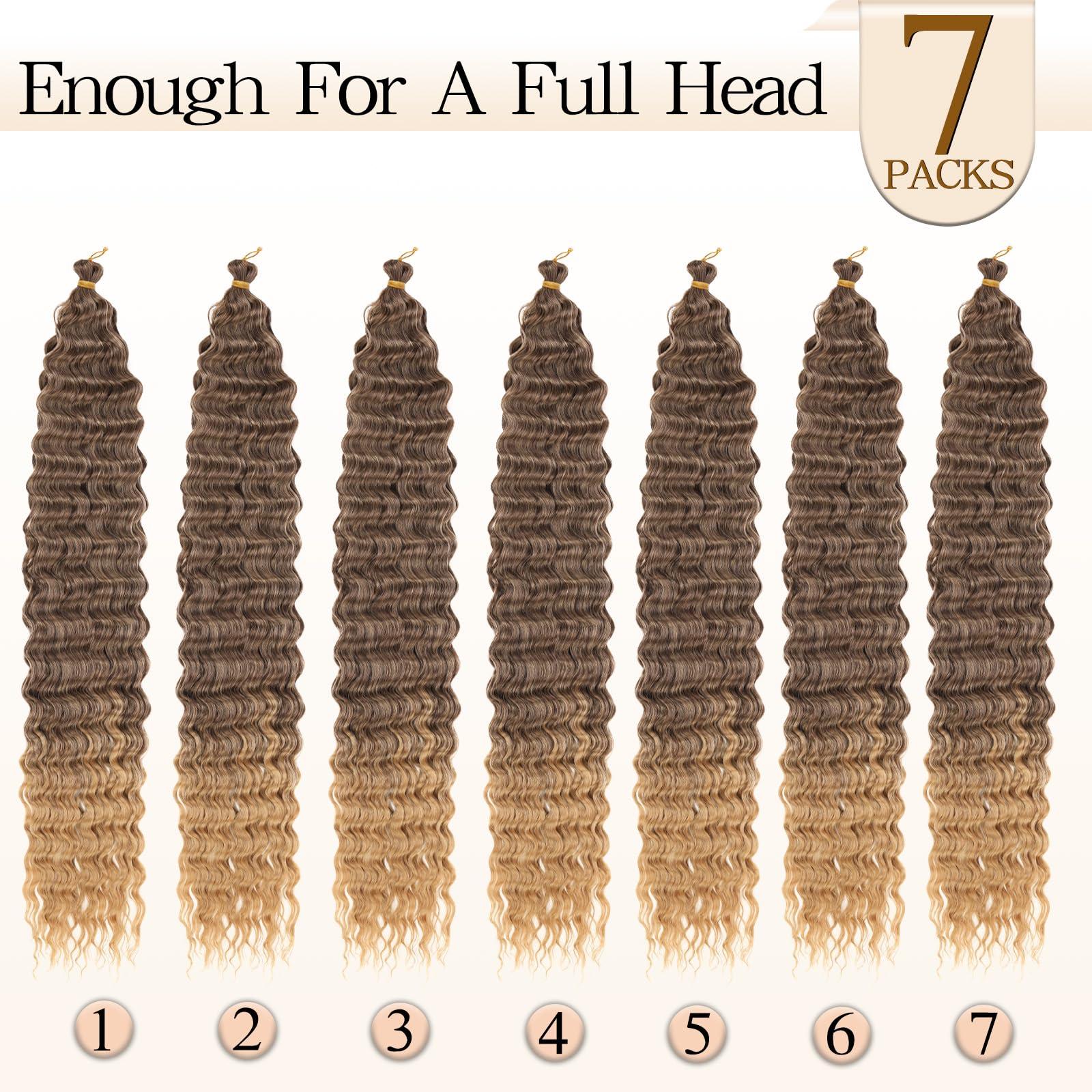 Love ORNAN Ocean Wave Crochet Hair 24 inch 7 Packs Long Deep Wave Curly Braiding Hair Soft Synthetic Curly Crochet Hair For Black Women(24 Inch, 4/27