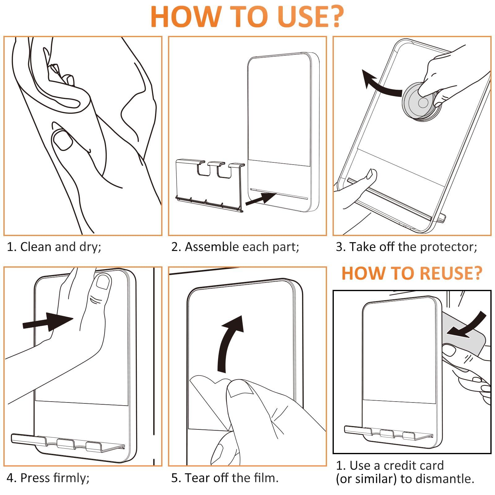 VELMADE VELMADE No Drilling Suction Cup Fog Free Shaving Mirror for Bathroom, Fogless Shower Mirror for Shaving with Razor Holder, Shatterproof and Removable, Black