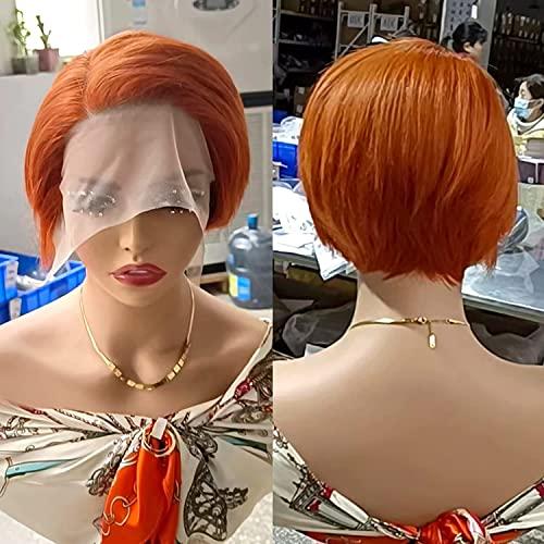 QUEEN MARY QUEEN MARY Pixie Cut Wigs for Black Women Human Hair Ginger Orange Lace Front Wigs Human Hair 13x4x1 Straight Bob Wigs Human Hair Side Part Ginger Orange Straight Bob Wig 6Inch