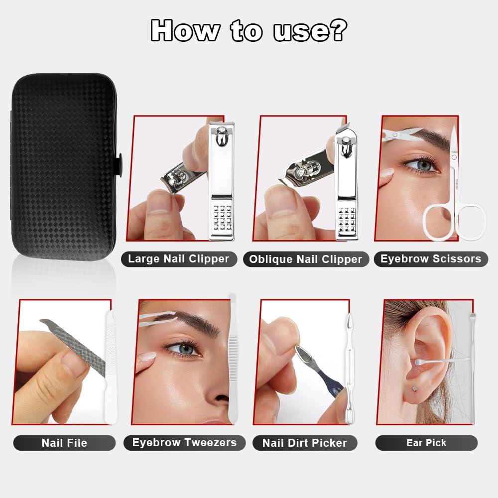 Vilnadu Manicure Kit Easter Basket Stuffers for Teens - Manicure Set, Nail Clippers Kit, 7 Pcs Manicure and Pedicure Kit, Black Nail Care Kit Easter Gifts for Men Teens Boys Dad Boyfriend Father Women Mom