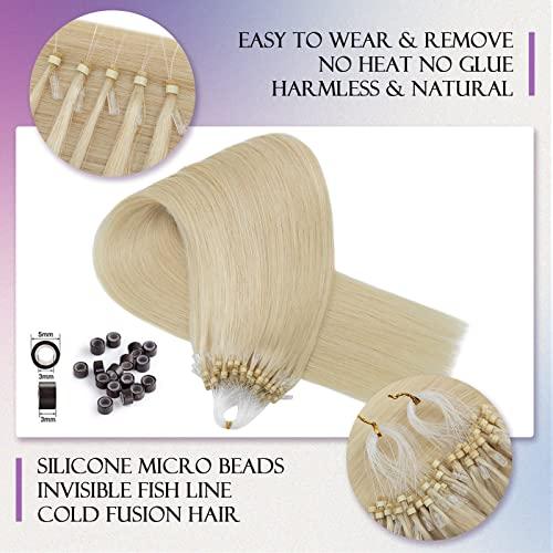 Hairro Hairro Microlink Human Hair Extensions Micro Loop Remy Hair For Women Micro Bead In Hair Invisible Pre Bonded Cold Fusion Loop Hair 14 Inch 50g 50 Strands #60 Platinum Blonde