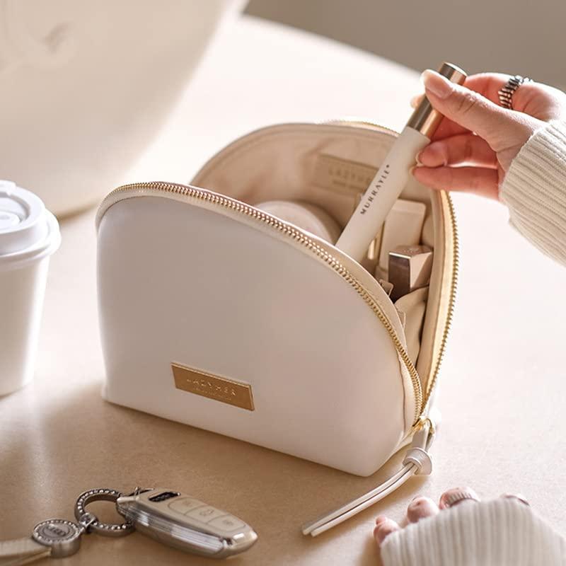 cirea cirea Egg White Clamshell PU Makeup Bag for Purse Portable Small Cosmetic Travel Bag for Women Cute Skincare Bag (Egg White)