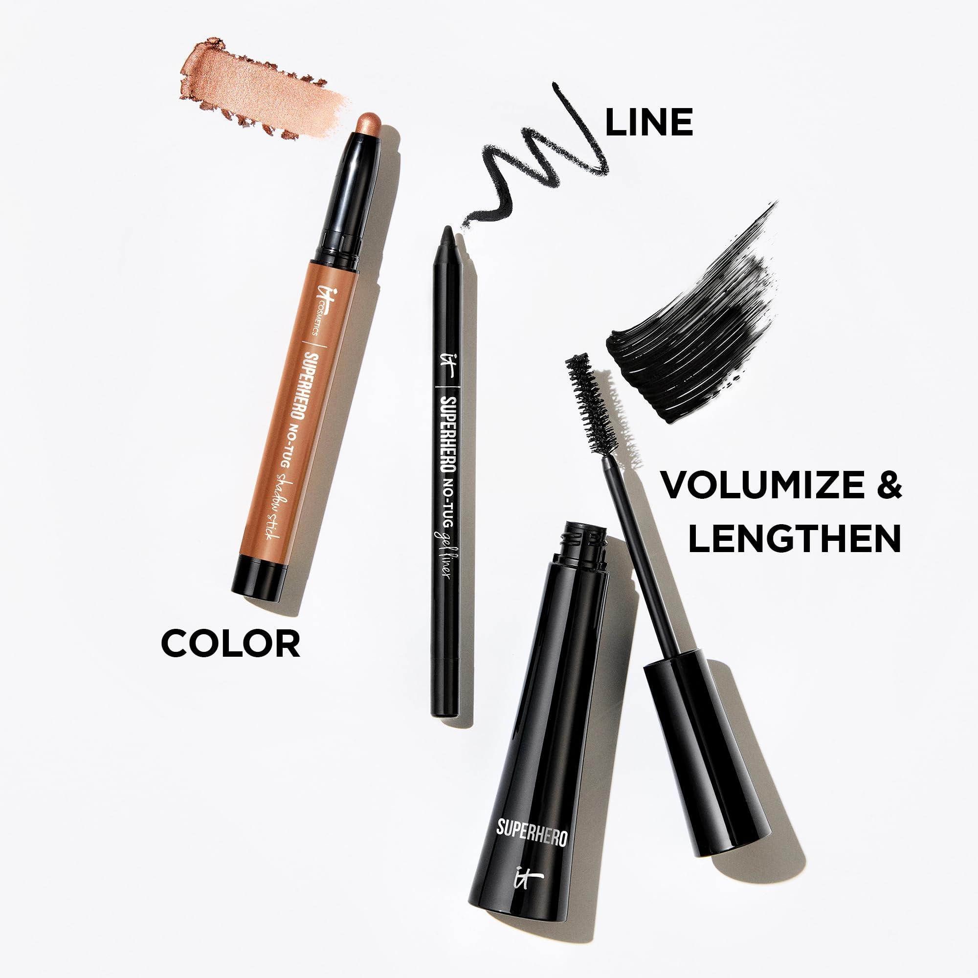 IT Cosmetics IT Cosmetics Superhero Mascara Full Size Volumizing and Lengthening Black Mascara Buildable Lash Volume with Collagen, Biotin & Peptides Lifting & Curling Formula Sensitive Eyes, 0.3 fl oz