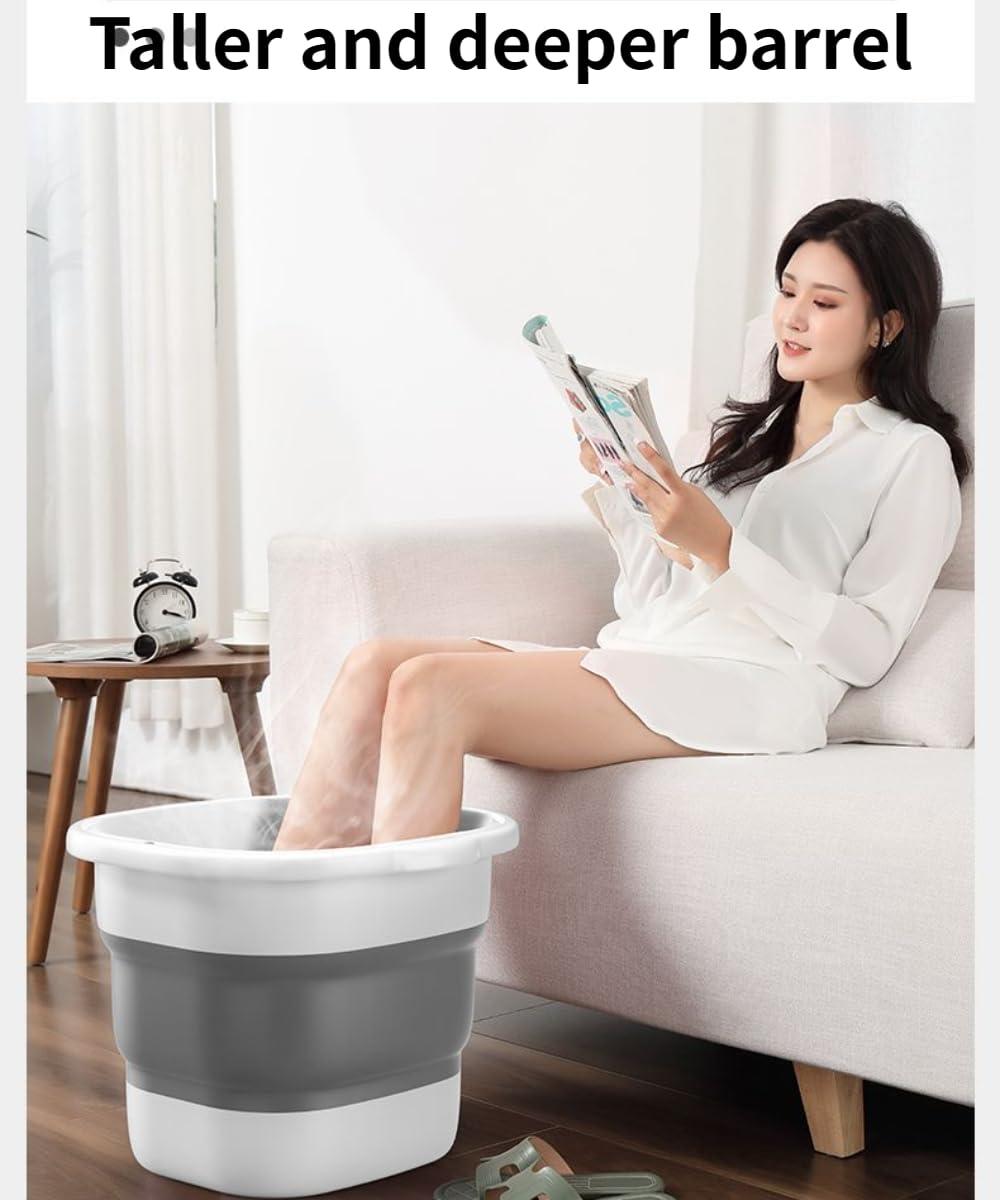 BeyondNice Portable Collapsible Foot Bath Basin for Soaking Feet, Foot Soak Tub, Plastic Foot Bucket and Massage Acupoint, Home Foot Spa Kit, Foldable Laundry Baske (Gray)