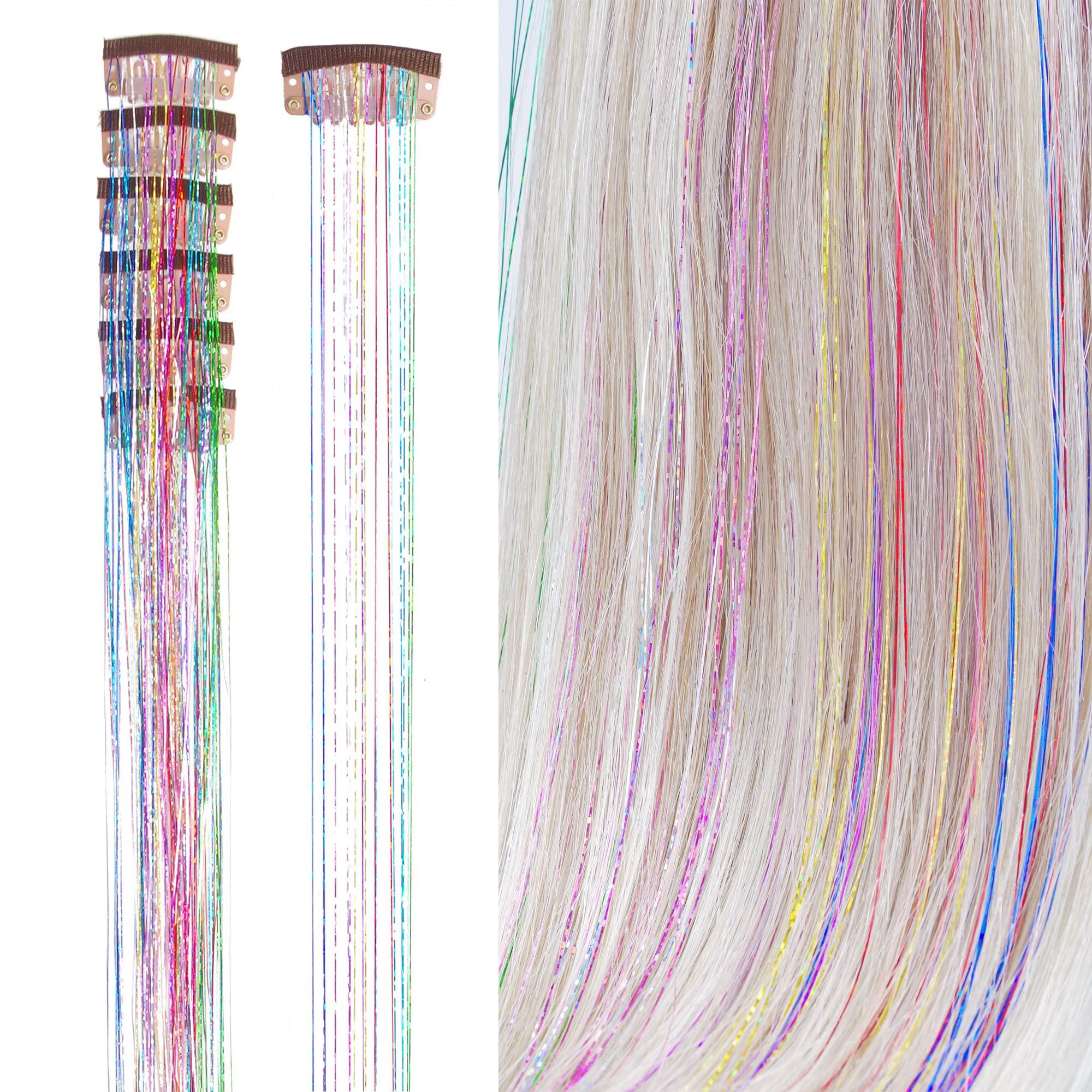 SEPTBEAM SEPTBEAM Clip in Hair Tinsel Extensions Sparkle & Highlights for Hair Seven-color 20.5 Inch 6 Pieces Dazzle Hair for Party, Christmas Gift for Kids, Girls, Women(Seven-color)